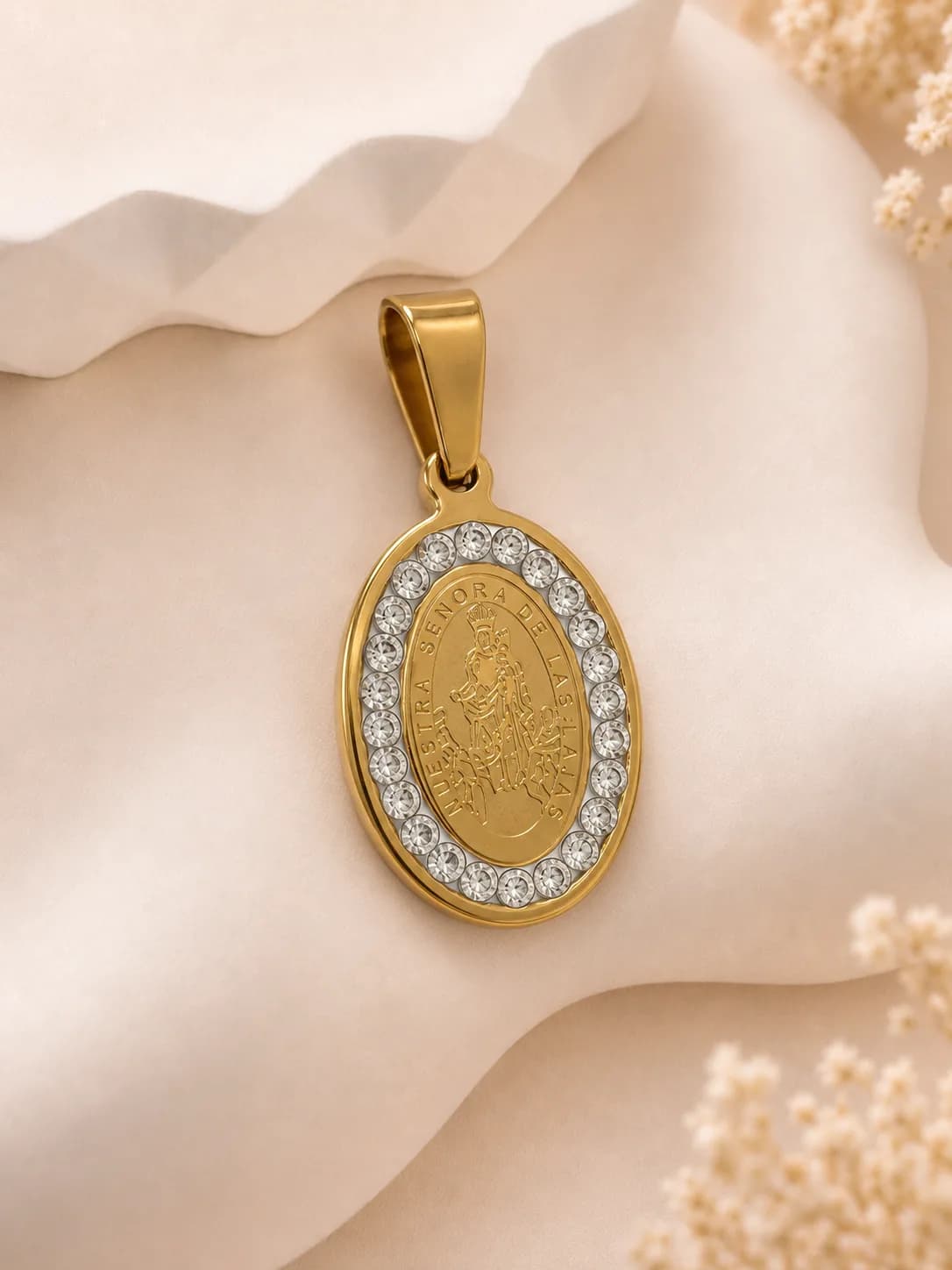 Dije Virgen de Lajas con zirconitas (18mm) — imagen 1